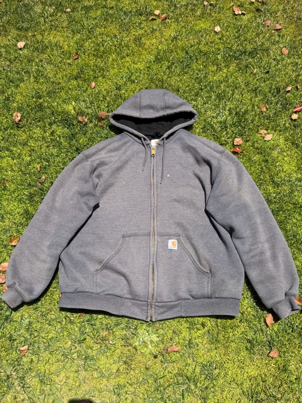 VTG Carhartt Rain Defender Rutland Thermal Lined Zip Hoodie Faded Distressed LG